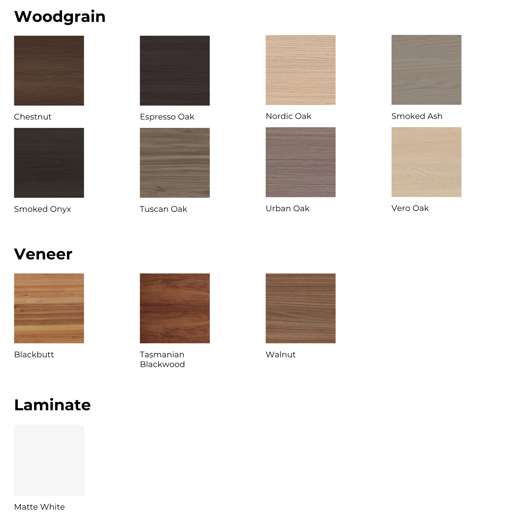 Fifth Ave Range of Cabinetry Materials and Colours